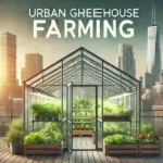 A modern urban greenhouse farming on a city rooftop filled with a varie