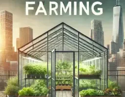 A modern urban greenhouse farming on a city rooftop filled with a varie